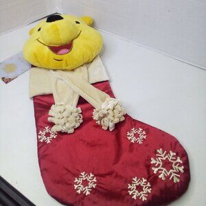 Disney Store Pooh Stocking Plush Head Satin Stocking Christmas Holiday NWT